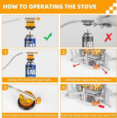 6800W Camping Backpacking Stove, Outdoor Portable Burner Cooking Stove with Fuel Canister Adapter, Piezo Ignition, Carry Case, Foldable Windproof Camping Gas Stove for Picnic Hiking in Saudi Arabia
