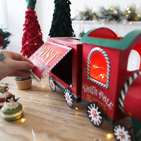 Xmas Letters to Santa Mailbox Christmas Red Train Decorative Box North Pole Post Vintage Mailbox Christmas Decorative Boxes Farmhouse Decor Rustic Metal Christmas Decorations for Home in Saudi Arabia