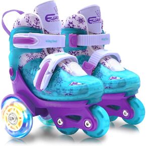 Adjustable Roller Skates for Kids Girls Ladies with Light Up Flash LED Wheels(Age 3-9),Three-Point Type Balance,Gift Box Packing for Toddlers,Children,Youth, Teenagers