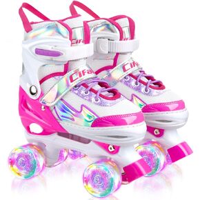Roller Skates for Girls Boys Kids, Black Pink Purple 4 Sizes Adjustable Kids Roller Skates with Light up Wheels and Shining Upper Design, Roller Skates for Toddler Kids Ages 4-13