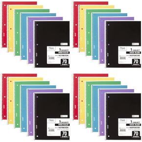 Mead Spiral Notebook, 24 Pack, 1-Subject, Wide Ruled Paper, 7-1/2" x 10-1/2", 70 Sheets per Notebook, Color Will Vary (05510)