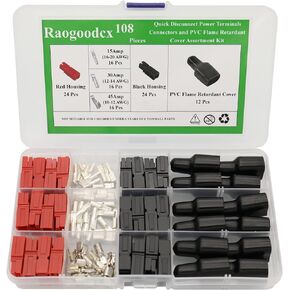 108Pcs Quick Disconnect Terminals Connectorsterminals Red Black 15/30/45AMP Power Connector Battery Plug with PVC Flame Retardant Connector Sleeve Cover
