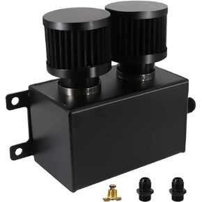 BOMLING 1.2L Universal AN10 Twin Baffle Dual Filter Engine Oil Catch Can Tank Reservoir(Black-1200ml)
