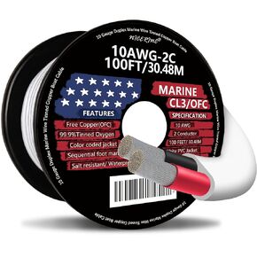 14 Gauge Duplex Marine Wire Tinned Copper Boat Cable, 30ft 14 AWG Standard USA OFC Oxygen Free Copper Wire for Outdoors/Automotive/Boat/Speakers/Solar/RV/Camper/Trailer