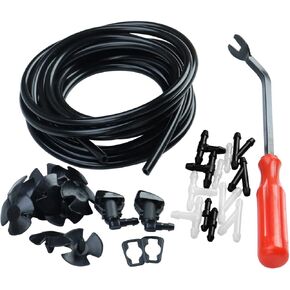Windshield Washer Nozzles Hose Kit Compatible with Jeep Grand Cherokee Include 2 pcs Sprayer Nozzle&Gasket,4M Fluid Hose,12 pcs Hose Connectors,10 pcs Hood Retainers,1 Tool (90 degree washer nozzles)