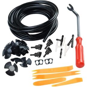Windshield Washer Nozzles Hose Kit Compatible with Jeep Grand Cherokee Include 2 pcs Sprayer Nozzle&Gasket,4M Fluid Hose,12 pcs Hose Connectors,10 pcs Hood Retainers,1 Tool (90 degree washer nozzles) in Kuwait