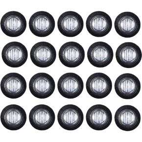 20 Pcs 3/4 Inch Red Light Mini Round Bullet Side Marker Clearance Signal Sealed Button Lamps with Grommet for Trailer Truck Lorry Boat Pickup 12V DC 3LED