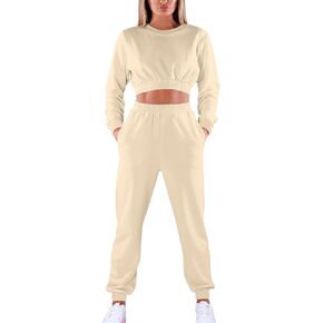 Mokoru Women's Workout 2 Piece Outfits Tracksuit Long Sleeve Crop Tops Joggers Pants Sets Sweatsuits
