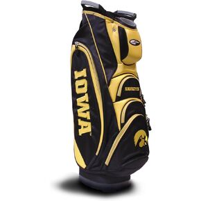 Team Golf NCAA Iowa Hawkeyes Victory Golf Cart Bag, 10-way Top with Integrated Dual Handle & External Putter Well, Cooler Pocket, Padded Strap, Umbrella Holder & Removable Rain Hood