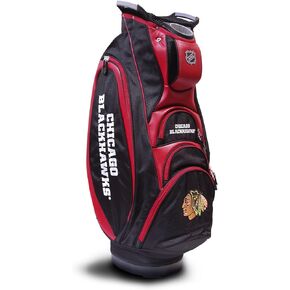 Team Golf NHL Chicago Blackhawks Victory Golf Cart Bag, 10-way Top with Integrated Dual Handle & External Putter Well, Cooler Pocket, Padded Strap, Umbrella Holder & Removable Rain Hood