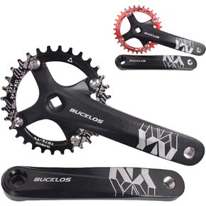 BUCKLOS MTB Mountain Bike Single Speed Square Taper Crankset -170mm Cranksets Bicycle Crank Set with 104BCD 32/34/36/38/40/42T Round/Oval Chainring Fit for Ebike/Commuter Bike