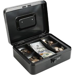 xydled Steel Cash Box Safe with Combination Lock,Money Safe Box with Removable Coin Tray,Medium,7.87"x 6.30"x 3.54",Pink