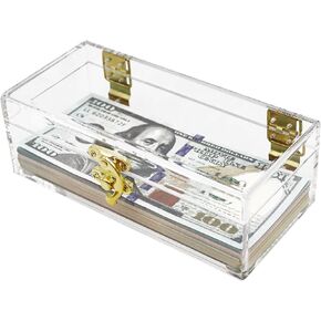 Black Acrylic Lockable Cash Box, Money Holder, Cash Organizer, Single Row Currency Tray, Money Storage Box