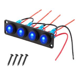 Waterproof Marine Switch Panel,4 Gang Toggle Rocker Switch with 12V DC Round Dot Lighted 20A 3 Pins ON/Off SPST Switches for Car Vehicle Trailer Truck SUV Marine Boat