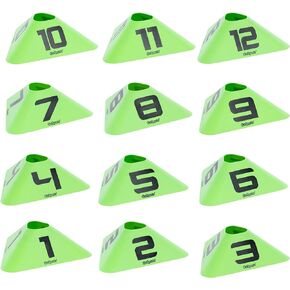 GoSports Modern Sports Cones - 12 Pack with Numbered Cones - Great for Soccer, Basketball, Football and More