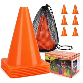 brooman 7 Inch Soccer Cones Sports Training Cones Field Marker for Soccer Football Basketball Practice Drills (Sets of 6/12)