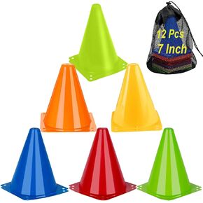 Soccer Cones Sports Training Agility Field Marker Cone, 12 Pack 7 Inch Training Cones Set with Mesh Bag, Colorful Cones for Soccer, Skating, Basketball, Baseball Drills, Outdoor & Indoor Activity