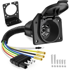 MICTUNING 4-Way Flat to 7-Way Round RV Blade Trailer Adapter Plug with Mounting Bracket