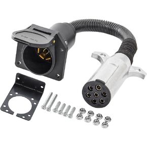 Oyviny 7 Pin Round to 7 Pin RV Trailer Adapter with Mounting Bracket, 7 Pole Round to 7 RV Blade Adapter 14 Inches Length
