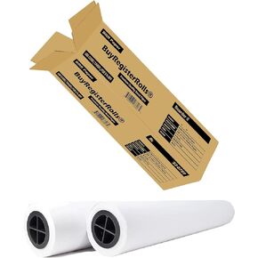 24’’ x 150’ Plotter Paper (New and Premium 2 Rolls) 20 lb Uncoated 96 Bright White (75 GSM with 2’’ Core) CAD Paper Rolls For Engineers, Architects, Copy Service Shops w/Inkjet Printers