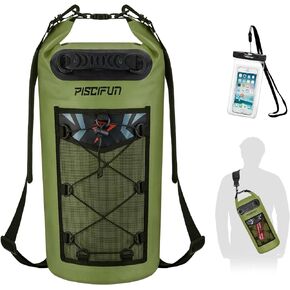 حقيبة Piscifun الجافة، حقيبة ظهر مقاومة للماء 5L/10L/20L/30L/40L، مع حافظة هاتف مقاومة للماء للتجديف وركوب القوارب وصيد الأسماك