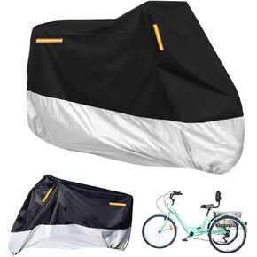Premium Adult Tricycle Cover, Fit All 3-Wheel Bike or Motorcycles Outdoor and Indoor Storage, 104" L x 43.3" W x 49" H (Black & Orange)