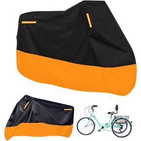 Premium Adult Tricycle Cover, Fit All 3-Wheel Bike or Motorcycles Outdoor and Indoor Storage, 104" L x 43.3" W x 49" H (Black & Orange)