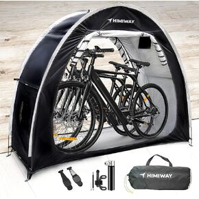 Himiway Bike Storage Shed Tent with Double Doors for 2-3 Bikes PU4000 Silver Coated Waterproof Anti-Dust 210D Oxford Fabric Portable Foldable Outdoor Bicycle Cover Shelter Carry Bag for Home Garden