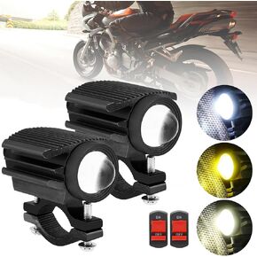 Windance 2PCS Motorcycle LED Headlight,4 Modes Hi/Lo Beam Yellow White 6500K waterproof Aux Spotlight for Tractor Truck/ATV UTV SUV/Boat 9V-85V (Black2pcs)