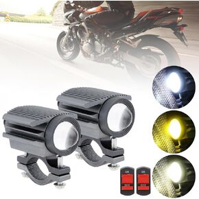 Windance 2 قطعة مصباح أمامي LED للدراجات النارية، 4 أوضاع Hi/Lo Beam أصفر أبيض 6500K مقاوم للماء Aux أضواء كاشفة لشاحنة الجرار/ATV UTV SUV/قارب 9V-85V (أسود قطعتين)