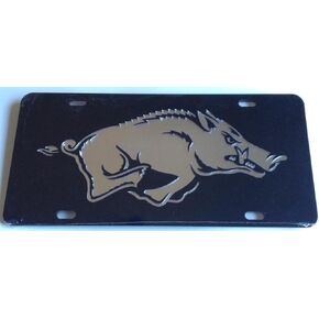 Arkansas Razorbacks Black Silver Mirrored Car Tag - Hogs License Plate