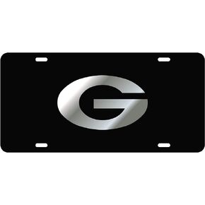 Sports Addiction Georgia Bulldogs Mirror Laser License Plate Tag Black Background, Silver - G Logo