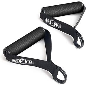INNSTAR Upgraded Heavy Duty Exercise Handles, Cable Machine Attachments Resistance Bands Handles with Solid ABS Core Grips Fitness Strap Stirrup Handle Cable Attachment Silicon Grip (Set of 2)