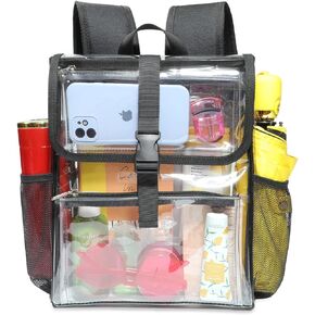 Clear Small Backpack Stadium Approved, 12x12x6 Clear Mini Backpack with Multiple Pockets for Work Music Festival Sports Events, Security Travel