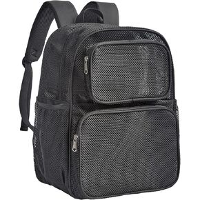 COVAX Large Mesh Backpack, Semi-transparent College Backpack, See Through Mesh Backpack with Bungee and Comfort Padded Straps for Travel, Swimming, Beach, Outdoor Sports (Purple)