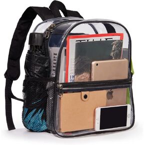 ZJIE Clear Mini Backpack 12x12x6 Stadium Approved Clear Backpacks Transparent Backpack for Stadium, Sporting Event, Music Festival and Concerts (Black)