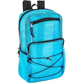 Deluxe See Through Mesh Backpack with Bungee Cord & Adjustable Padded Straps for Swimming, Travel (Black)