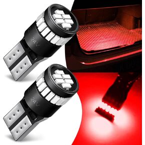 Pack-2 Car T10 W5W LED Width Light, 7020-10SMD Non-polar Decoding Reading Light License Plate Light Door Light, Surround Lighting with Lens Spotlight, Universal Bulb for Car (Red)