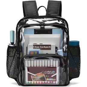 Clear Backpack,Clear Backpacks for School Heavy Duty See Through Bookbag Waterproof Backpack for Men Women,Clear Black in Kuwait