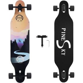 41 Inch Longboard Skateboard 8 Ply Natural Maple Complete Skateboard Cruiser for Cruising, Carving, Free-Style and Downhill with T-Tool