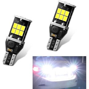cerfioo Pack-2 Car T15 Illumination Lights, 0.55" x 1.57" 3535 Chip Super Bright LED Reverse Light Bulb, High Power Decoding Plug and Play Lamps, Universal Bulbs Replacement for Cars (White)