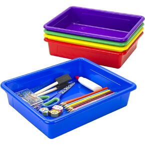 Storex Letter Size Flat Storage Tray – Organizer Bin for Classroom, Office and Home, Assorted Colors, 5-Pack (62514E05C)