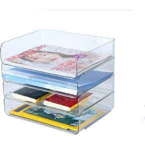 4 Tiers Stackable A4 Paper Trays, Office Desk File Holder, Tidy File Document Letter Book Paper Organizer (4 Tiers,White)