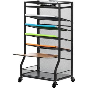7 Tier Rolling File Cart with Sliding Trays, Wood Metal File Organizer Beside Desk, Free-Standing File Holder, Paper Letter Tray Organizer Mesh Desk Organizer for Home Office School (Patent)