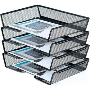 SETTFRFE 4 Tier Desk Organizer,Mesh File Trays for Desk Stackable,Letter Organizer for Home,Office,School,Black.
