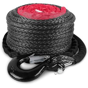 XPV SK75 1/4" x 49‘ Dyneema Synthetic Winch Rope Cable with Black Protecting Sleeve for SUV ATV UTV Vehicle Boat Car （10000LBS）(Black)