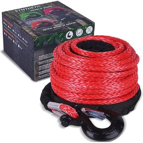 GRIPWAY 3/8" x 85' 23805LBs حبل كابل ونش صناعي مع كم حماية أسود لـ ATV UTV (أحمر) in Kuwait