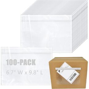 RHBLME 100PCS Shipping Label Sleeves, 7" x 10" Packing Slip Envelope Pouches with Self-Adhesive Peel & Seal, Clear Packing List Envelopes, Waterproof Mailing List Holder for Invoice Documents Labels