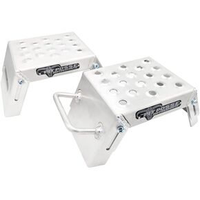 Pit Posse PP2739 Mini Moto Starting Block Aid Pair for Youth Riders - Made in USA - MX Offroad Motorcycle Step Block Risers - Adjustable 3-9"- Grated for Muddy Boots - Motorsport Foot Stool (Silver)