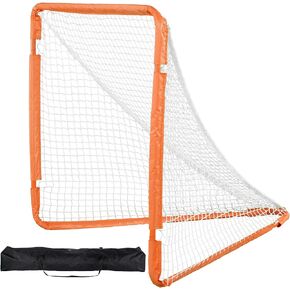 Lacrosse Goal, 4' x 4' Small Kids Lacrosse Net, Folding Portable Lacrosse Goal with Carry Bag, Iron Frame Backyard Training Equipment, Quick & Easy Setup, Perfect for Youth Training, Orange
